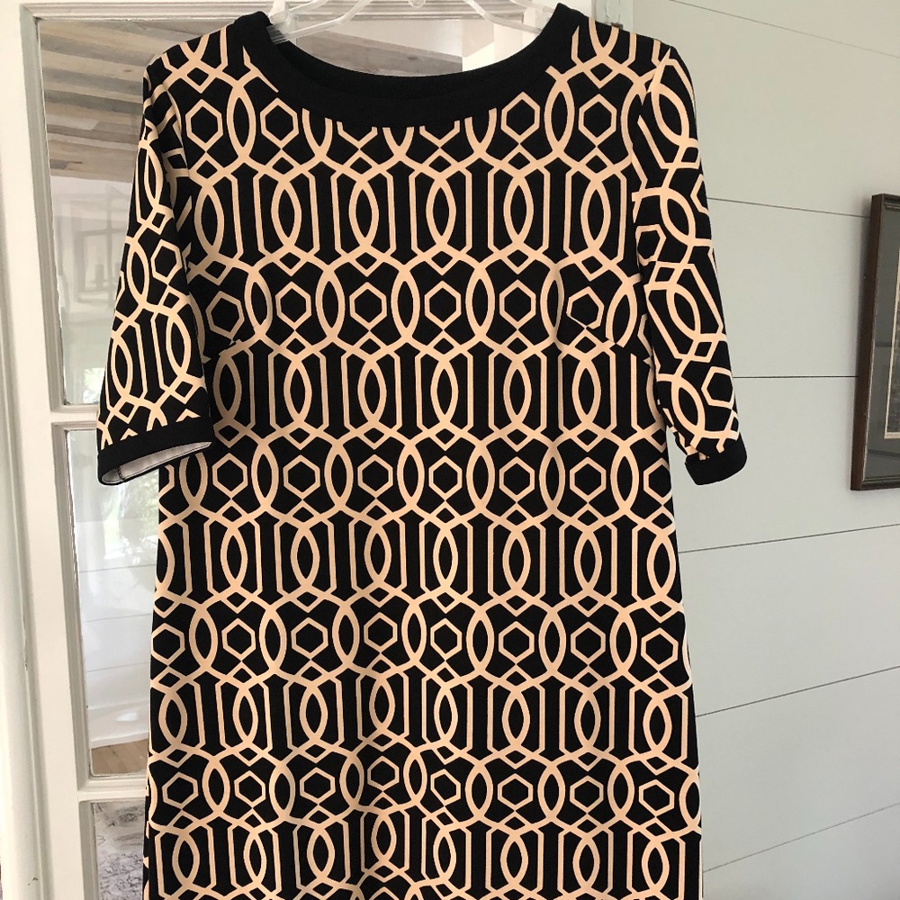 Jude Connally Black & Gold Geo Ponte Dress